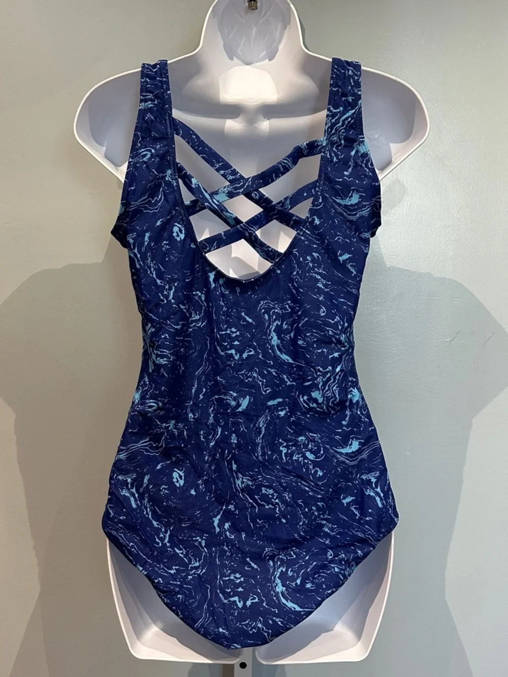 Blue Marble One-Piece Swimsuit Crisscross Back Large NWOT - Picture 9 of 13
